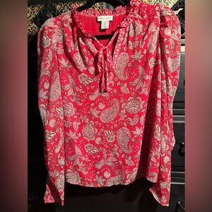 Cupcakes & Cashmere Bohemian Red Paisley Tie Front Blouse